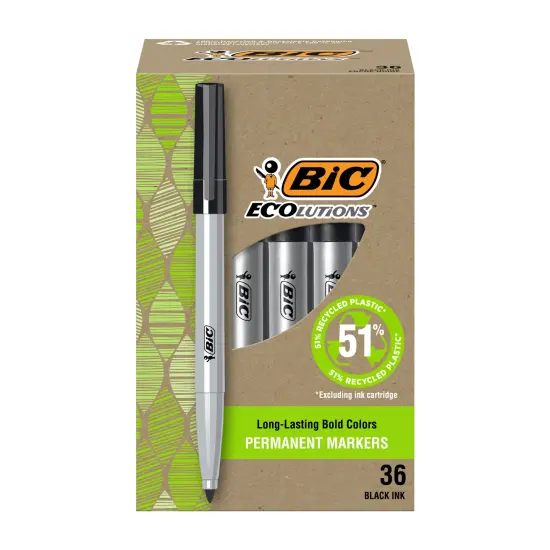 BIC Ecolutions Fine Permanent Markers, Fine Bullet Tip, 36-Count Pack Black Marker Set Made from 51% Recycled Plastic {2}