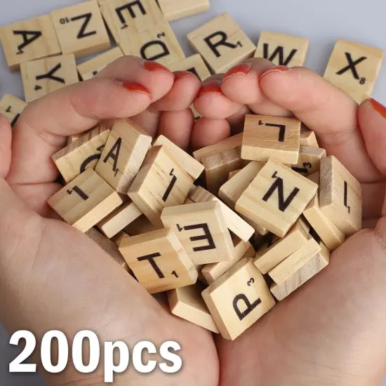 200 PCS Wood Scrabble Tiles Replacement Wooden Alphabet . {2}