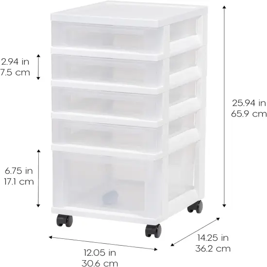 IRIS USA 5 Drawer Rolling Storage Cart with Organizer Top, White {5}