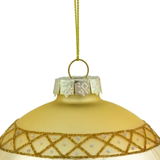 Northlight Glittered Holly and Berries Christmas Glass Ball Ornaments - 4" - Gold - Set of 2 {5}