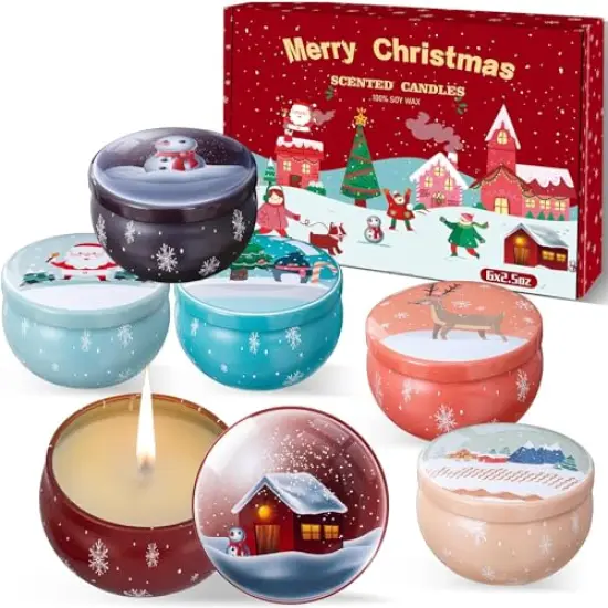 6 PackChristmas Scented Candles Gifts for Women, Scented Candles Gift Set, Natural Soy Wax Xmas Aromatherapy Scented Candles, Tin Jar Candles for Stress Relief {2}