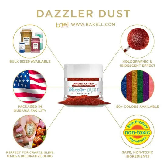 Bakell - American Red Dazzler Dust (5g, 1x Jar) Non-Toxic Decorating Glitter for Arts and Crafts {4}