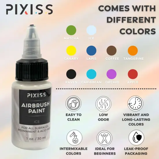 Pixiss Air Brush Painting Set with Airbrush Cleaner Pot and Brush Cleaner Fluid (4 fl oz) - 10 Colors of Acrylic Paint for Airbrush Kit with accessories for Model Paint Kit {3}