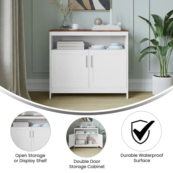 Merrick Lane Tanner Buffet and Sideboard with Storage Cabinet and Upper Shelf Gray {8}