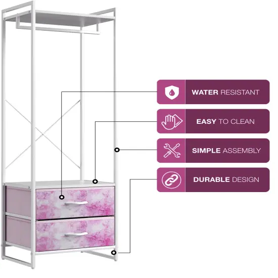 Sorbus Clothing Rack with Drawers - Clothes Stand Dresser - Wood Top, Steel Frame, & Fabric Drawers - Tall Closet Storage Organizer - Garment Rack for Hanging Shirts, Dresses, & Jackets Tie dye pink {4}
