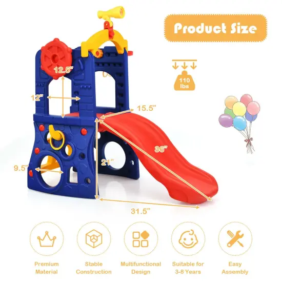 6-in-1 Freestanding Kids Slide with Basketball Hoop and Ring Toss {4}
