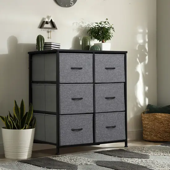Fabric Dresser for Bedroom Tall Dresser Hallway with 6 Drawers Storage. {3}