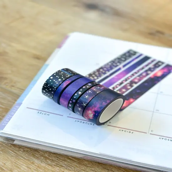 FOILED Galaxy Space Purple & Black Stars Celestial Astrology Washi Tape Set (#W011) {5}