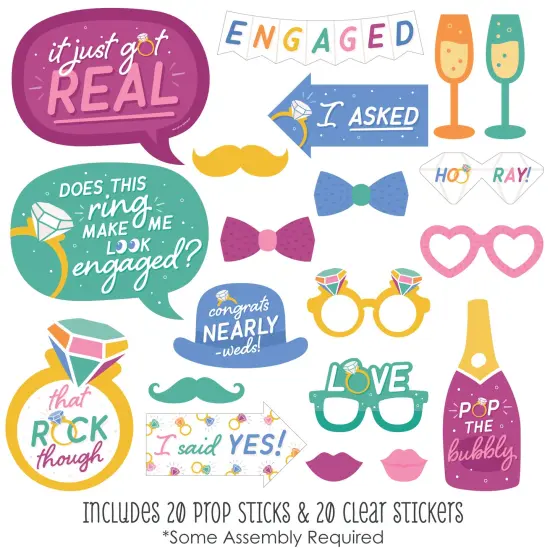 Big Dot of Happiness Just Engaged - Colorful - Engagement Party Photo Booth Props Kit - 20 Count {3}