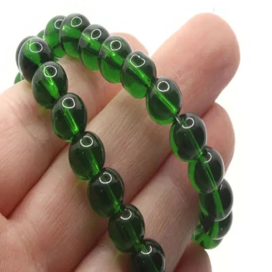 42 8mm Round Green Glass Beads {3}