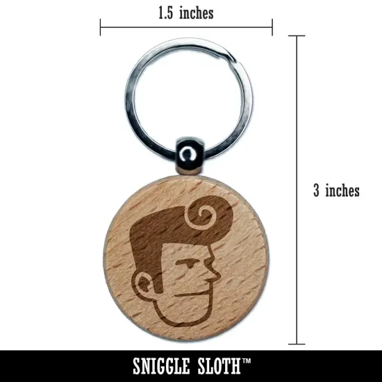 Rockabilly Man with Pompadour Engraved Wood Round Keychain Tag Charm {2}