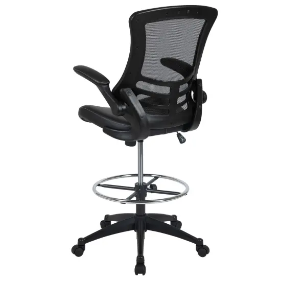 Emma and Oliver Mid-Back Mesh Ergonomic Drafting Chair with Foot Ring and Flip-Up Arms BlackMesh/BlackFrame {4}