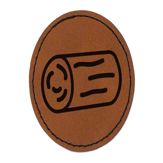 Log Tree Doodle Round Iron-On Engraved Faux Leather Patch Applique - 2.5" Brown {1}