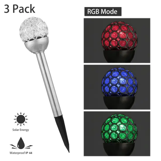 3 Pcs Outdoor Solar Lights Ball RGB Light Garden Decor Lamp Landscape Christmas {2}