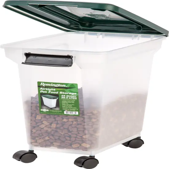 IRIS USA 22 Lbs / 28 Qt WeatherPro Airtight Dog Food Storage Container with Attachable Casters, For Dog Cat Bird and Other Pet Food Storage Bin, Keep Fresh, Translucent Body, Green {3}