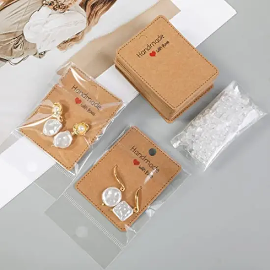 150 Pack Earring Cards for Jewelry Packaging DIY Earrings Holder Display Card with Bag for Studs Selling (Brown(Earring Card), 5x6.5cm) {4}