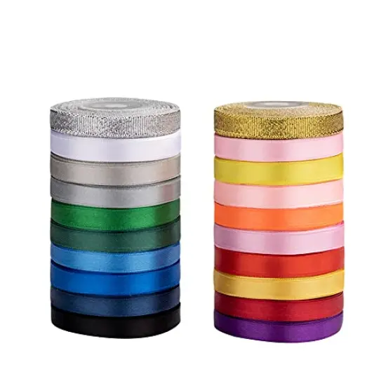 20 Colors 300 Yard Double Faced Polyester Satin Ribbon -18 Ribbon Rolls & 2 Glitter Metallic Ribbon,3/8" X 15 Yard/Roll,Perfect for Christmas Gift Wrapping,Hair Bows & Other Craft Projects {6}