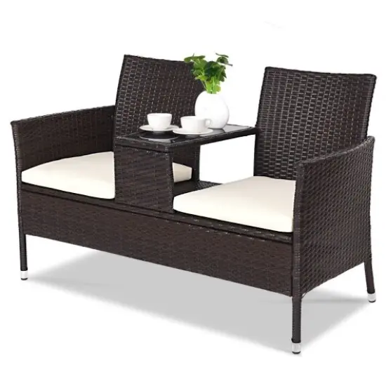 Outdoor Patio Rattan Cushioned Chat Set {2}