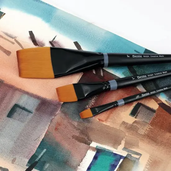 Creative Mark Beste Golden Taklon One Stroke 1/4" Artist Paint Brush, Professional Watercolor Brushes, For Acrylic Painting, Short Handle, Sharp Edges, Hand-Tied & Shaped {7}