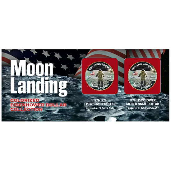 Moon Landing Eisenhower Colorized Eisenhower and Bicentennial Dollars Gold Layered Coin {5}