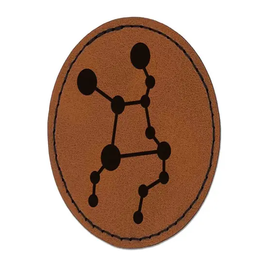 Virgo Zodiac Star Constellations Round Iron-On Engraved Faux Leather Patch Applique - 2.5" Brown {1}