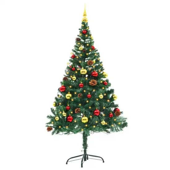5 ft Green Christmas Tree with Baubles and LEDs {1}