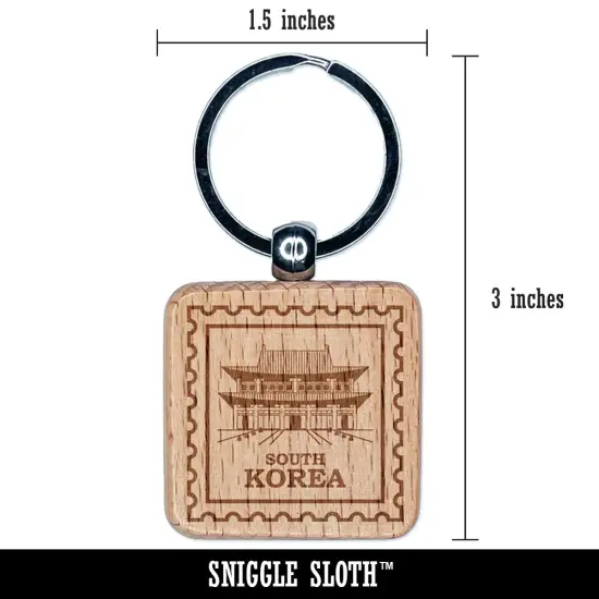 South Korea Travel Gyeongbokgung Palace Engraved Wood Square Keychain Tag Charm {2}