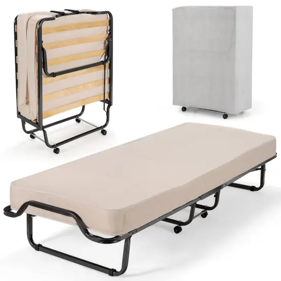 Costway Folding Bed w/Memory Foam Mattress Dust-Proof Bag Rollaway Metal Bed Sleeper Made in Italy {1}
