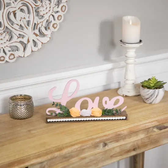 Northlight Love with Flowers Wooden Valentine's Day Sign - 11.25" Pink {4}