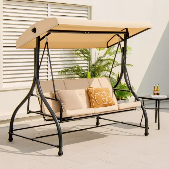 3 Seat Outdoor Porch Swing with Adjustable Canopy {2}