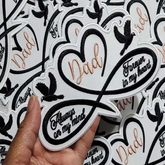 Memorial Infinity Collection: Patch Party Club, "DAD" Eternal Remembrance 1-pc, Iron-On Embroidered Patch, Sz 6", Tribute Honoring Loved One {3}