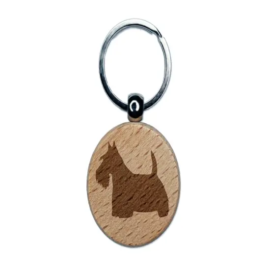 Scottish Terrier Scottie Dog Solid Engraved Wood Round Keychain Tag Charm {1}