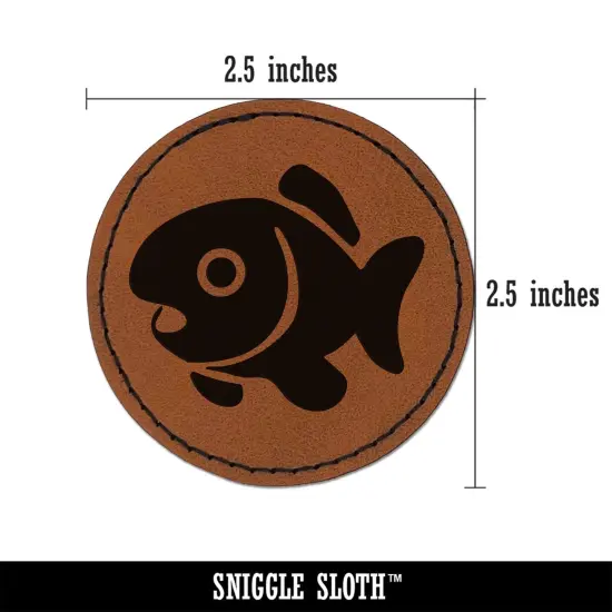 Cute Fish Round Iron-On Engraved Faux Leather Patch Applique - 2.5" Brown {3}