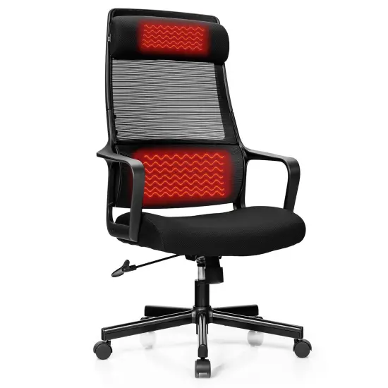 Costway Adjustable Mesh Office Task Chair Heating Lumbar Support Headrest Grey\Black {7}