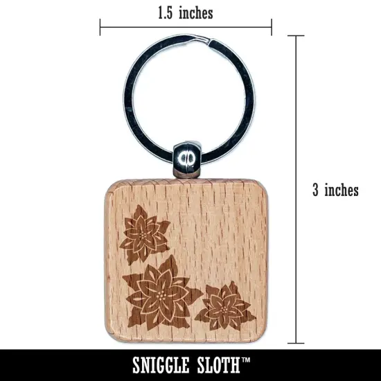 Poinsettia Corner Engraved Wood Square Keychain Tag Charm {2}