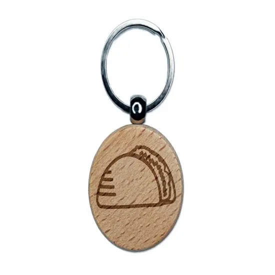 Taco Doodle Engraved Wood Round Keychain Tag Charm {1}