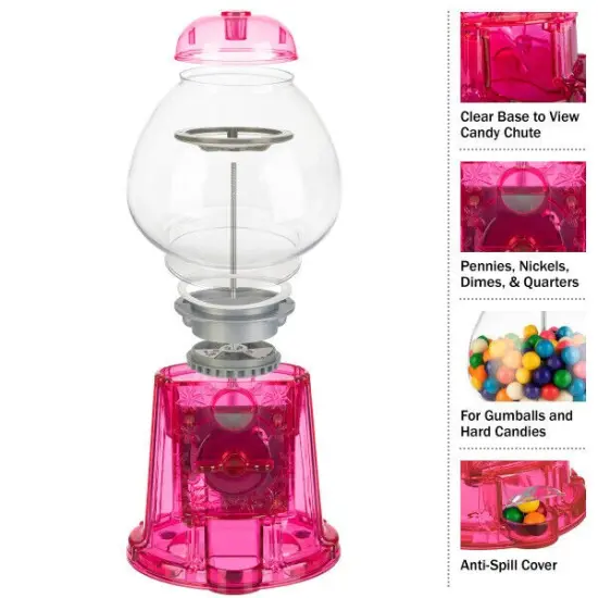 Pink Gumball Machine for Kids Girls Gumball Bank Candy Dispenser for Home, Bar, Carnival Party Candyland Party Favors {2}