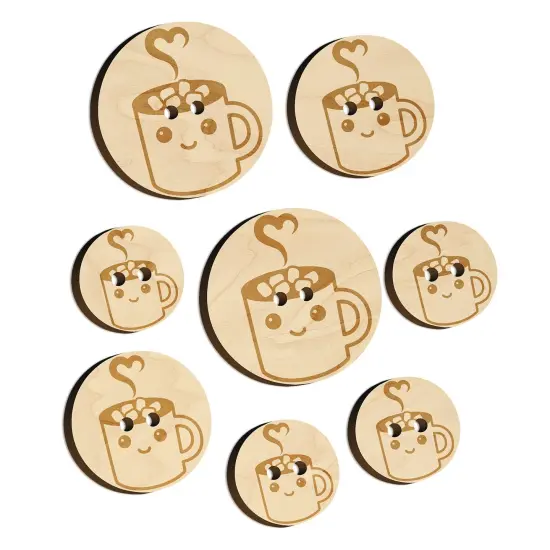 Cute Kawaii Hot Chocolate Wood Buttons for Sewing Knitting Crochet DIY Craft {7}