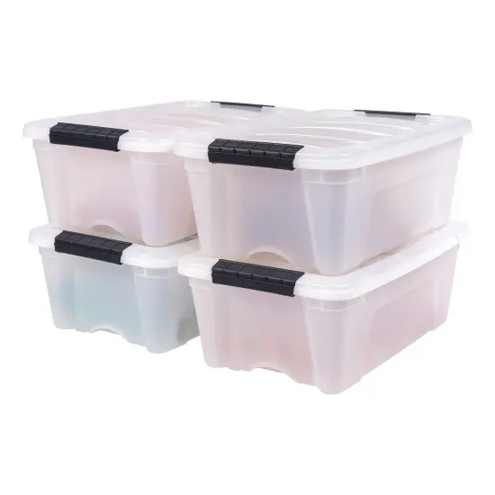 IRIS USA 12 Quart Stackable Plastic Storage Bins with Lids and Latching Buckles, 4 Pack - Pearl, Containers with Lids and Latches, Durable Nestable Closet, Garage, Totes, Tub Boxes Organizing Clear {1}