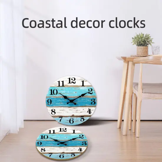 Blue Wall Clocks Battery Operated Silent Non-Ticking, Vintage Round Rustic Coastal Nautical Clock Decorative for Home Kitchen Living Room Office Bathroom Bedroom(10 Inch) {5}