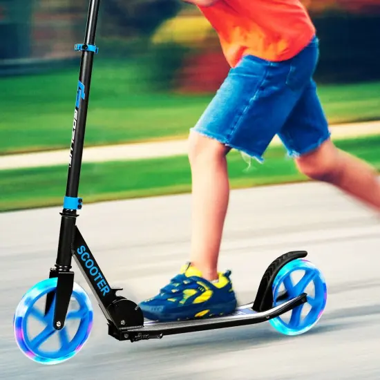 Portable Folding Sports Kick Scooter with LED Wheels Blue {1}