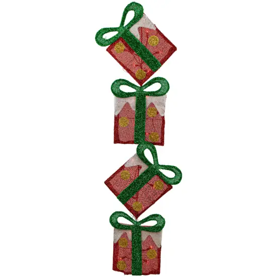 Northlight Lighted Tinsel Stacked Gift Boxes Outdoor Christmas Decoration - 44" - Clear Lights Red {1}