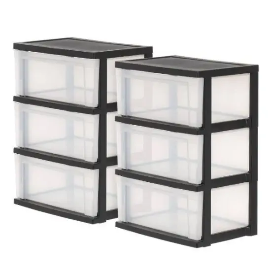 IRIS USA Wide 3 Drawer Plastic Storage Chests 2 Pack {1}