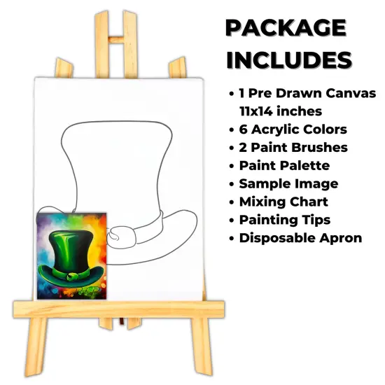 "St. Patty Hat" DIY Canvas Art Kit, Adult Beginner, Acrylic Paint Size 11x14 inch {2}