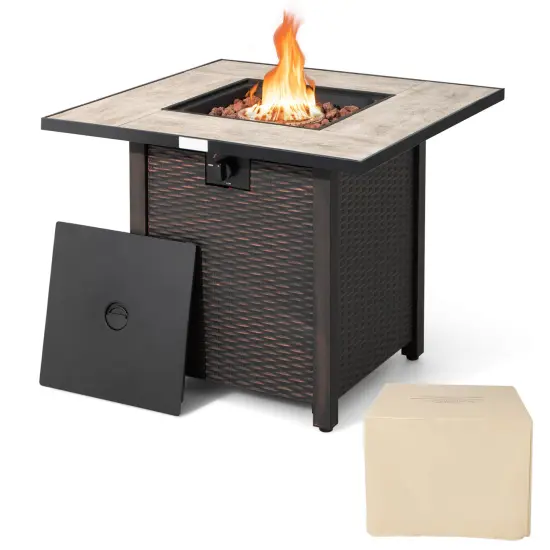 30 Inch Square Propane Gas Fire Pit Table Ceramic Tabletop {4}