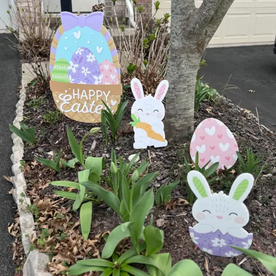 Big Dot of Happiness Spring Easter Bunny - Yard Sign and Outdoor Lawn Decorations - Happy Easter Party Yard Signs - Set of 8 {3}