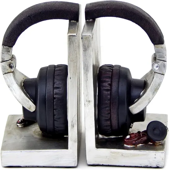 26256 Decorative Bookends Headphone Book Ends Music Lover Vintage Book Ends Holder Heavy Stoppers Bookshelf Shelves to Hold Books Library Shelf Dividers Home Decor 6 Inch Tall {1}
