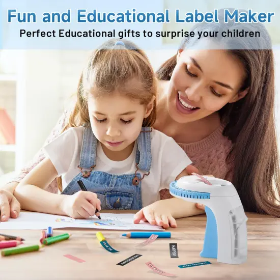 Embossing Label Maker Machine with Tapes, Portable Retro Embossed Label Maker, Vintage Mini Embosser Labeler, Handheld Label Printer for Home, Office and Outdoor, Blue {6}