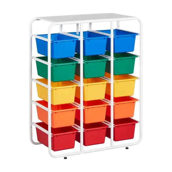 5-Tier Storage Rack with 15 Cubby Bins 5x3, Multipurpose Organization Assorted {7}