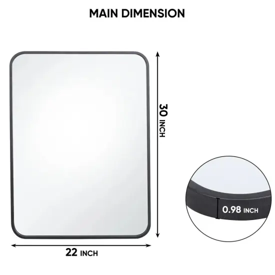 2PCS 22" x 30" Wall-Mounted Wall Rectangular Wall Mirror Metal Frame Bathroom {2}